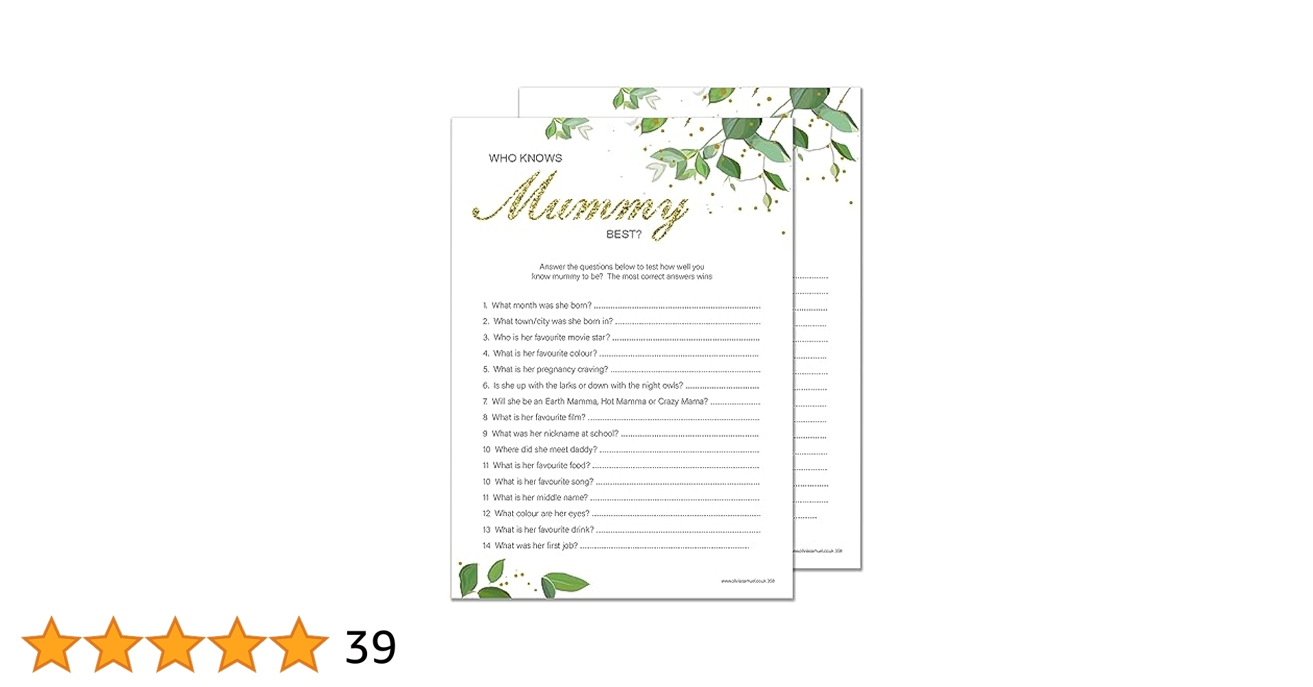 20 X Who Knows Mummy Best Baby Shower Game Botanicals Design 20 Guest Cards 1 Card Answers For The Host Amazon de Home U0026 Kitchen