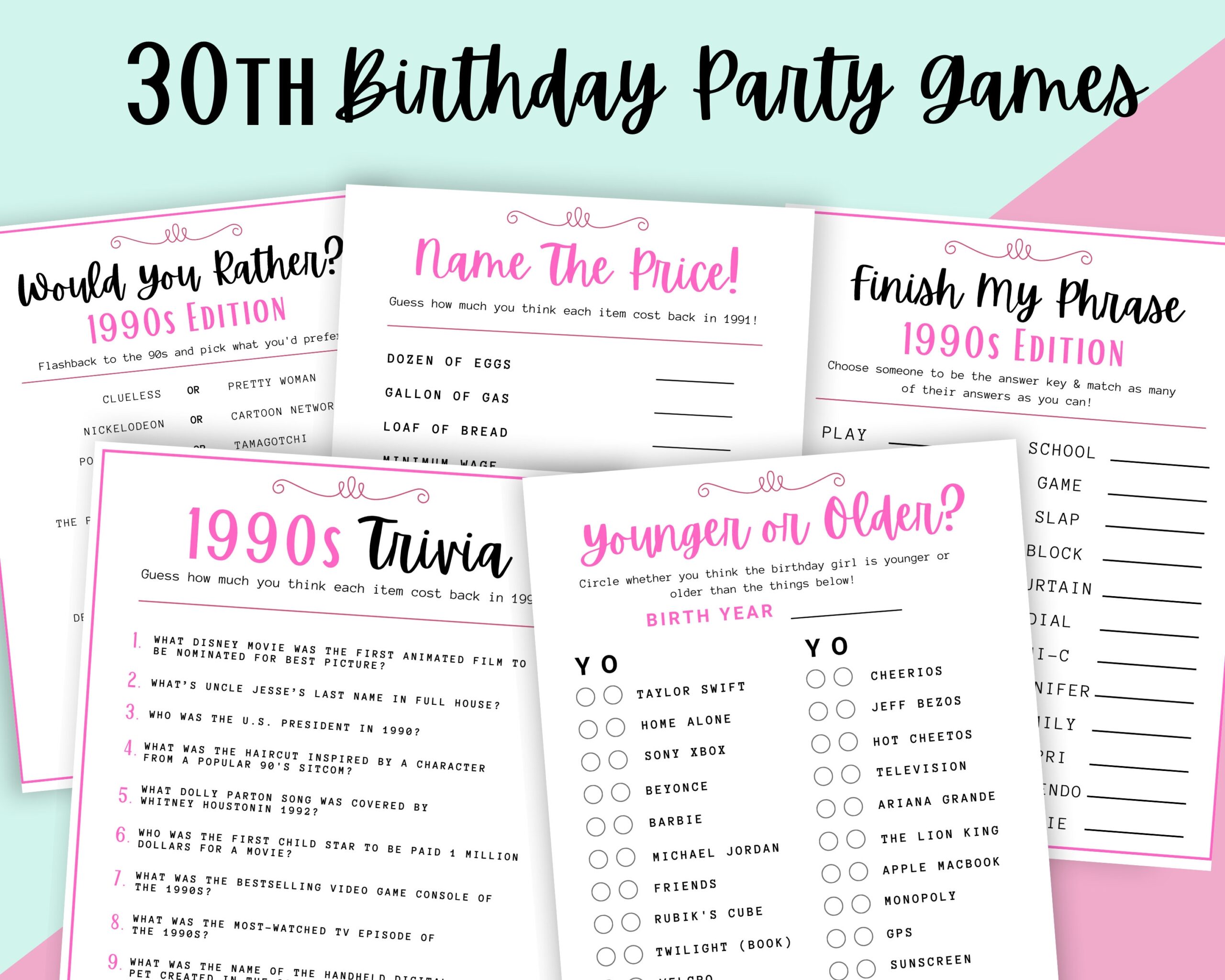 30th Birthday Party Games Bundle 30th Birthday Games 30th Birthday Party Games Born In 1991 Birthday Game 1991 Birthday Games Etsy
