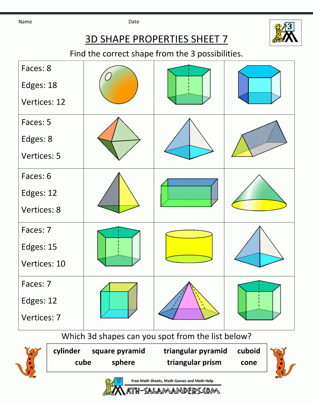 free printable 3d shapes games