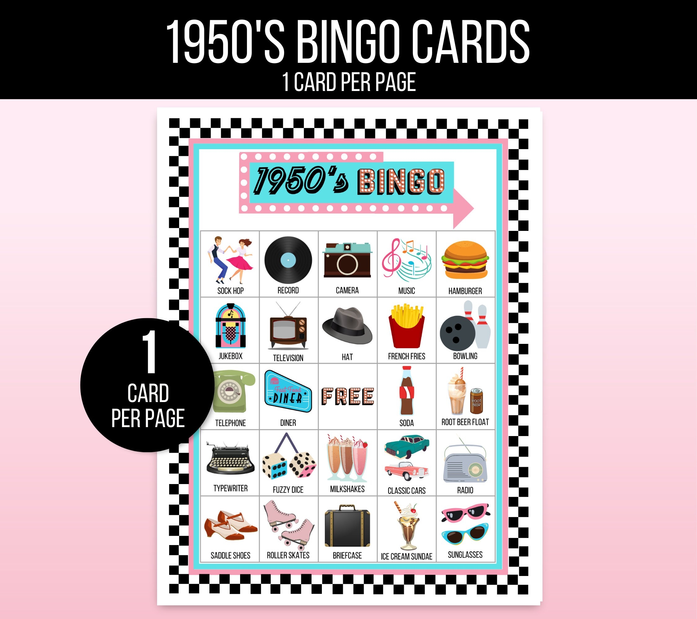 50s Bingo 1950s Bingo 30 Printable 1950s Bingo Cards 50s Game 50s Activity 1950s Party Games For Kids And Adults 50s Party Game Etsy