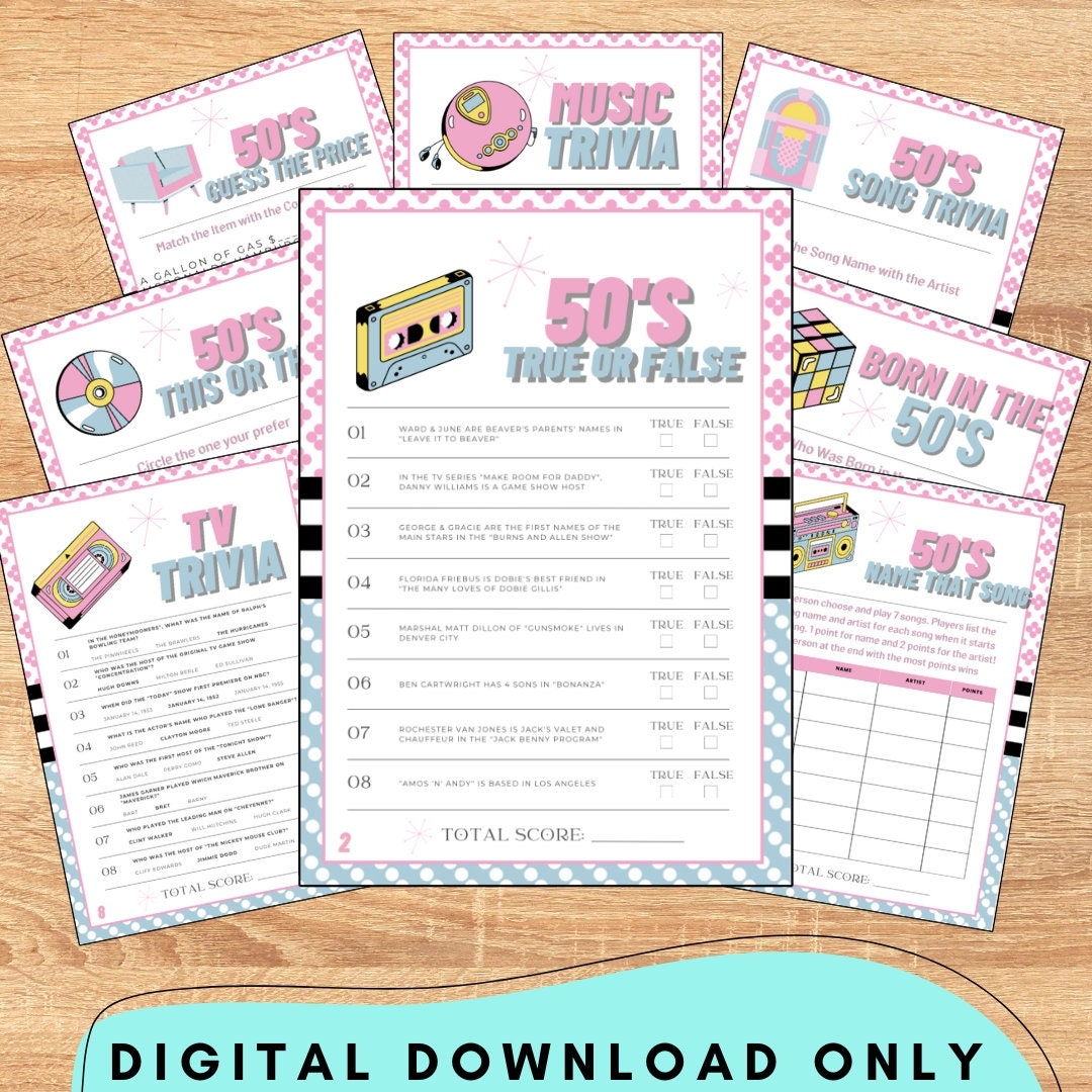 50s Games Bundle Printable 50s Activities 50s Party Games 50s Trivia 1950s Party Games For Kids U0026 Adults 50s This Or That DIGITAL Etsy