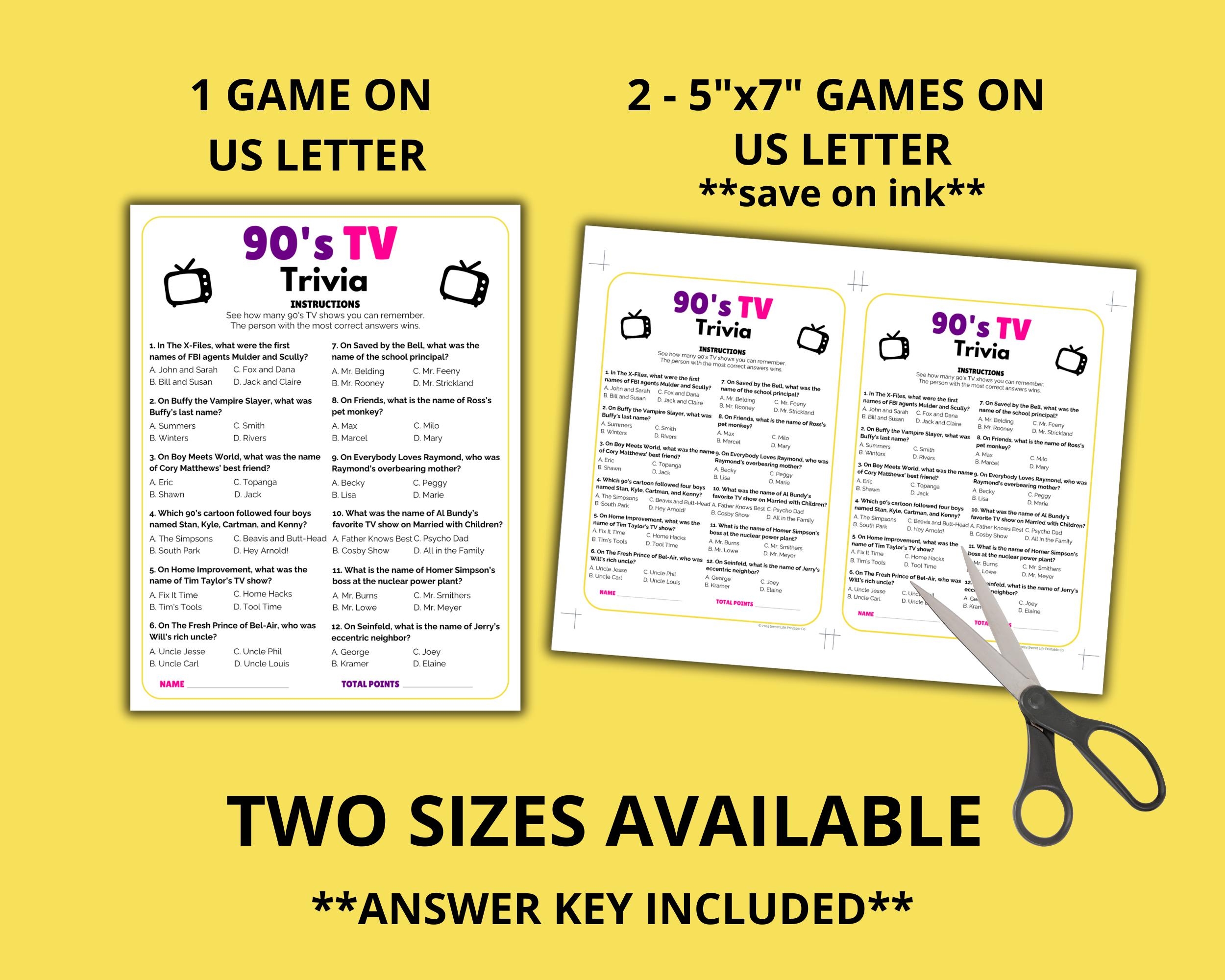 90 s Trivia Game Printable Decades Trivia 90s Nostalgia Pop Culture Quiz Games For Seniors Office Party Games Family Reunion Games Etsy