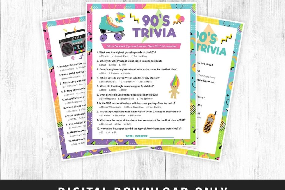 90s Trivia Games Printable 90s Trivia Game 90s TV Trivia 90s Music Trivia Quiz 90s Activities 90s Party Games Kids Adults DIGITAL Etsy