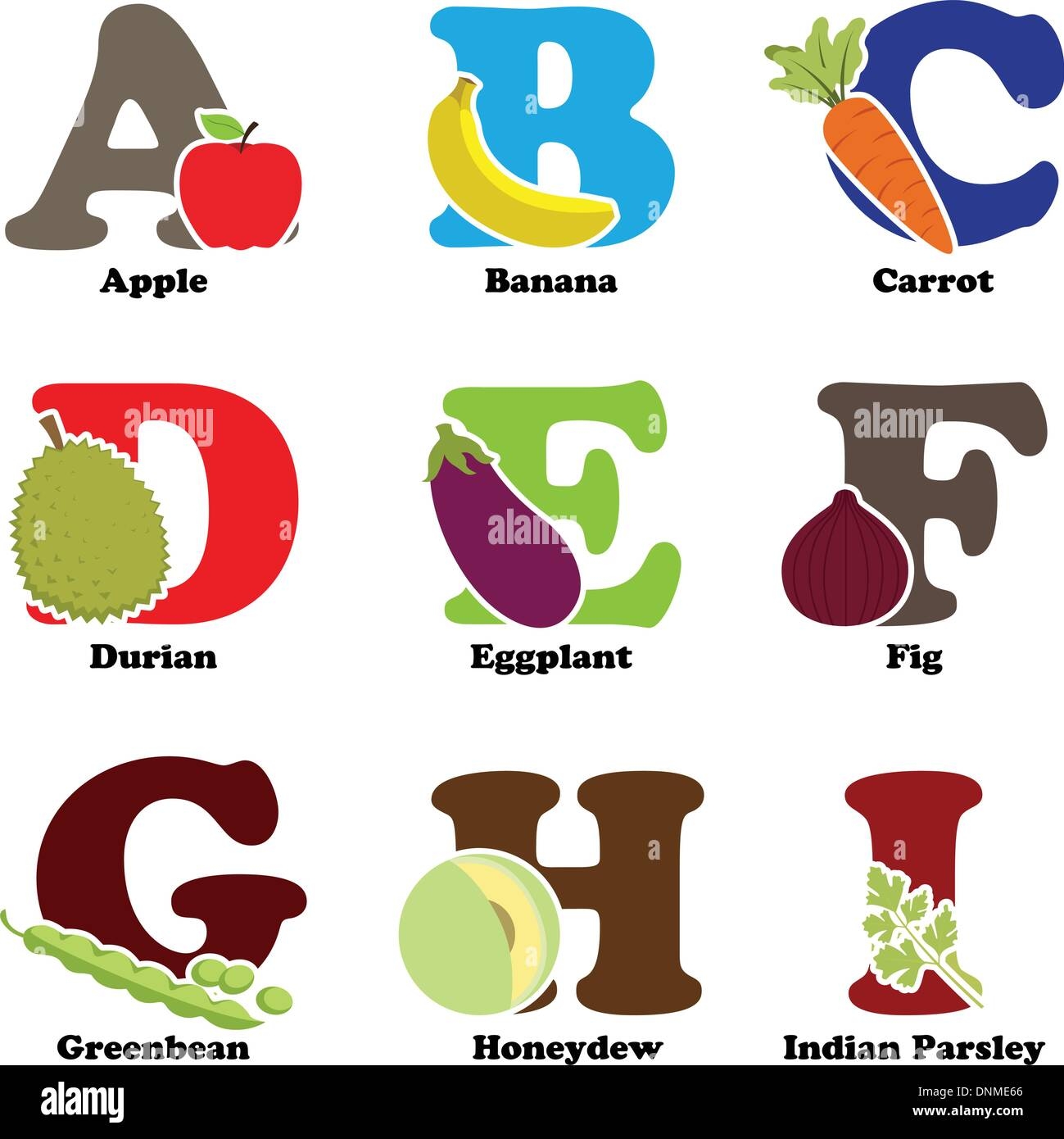 A Vector Illustration Of Fruit And Vegetables In Alphabetical Order From A To I Stock Vector Image U0026 Art Alamy