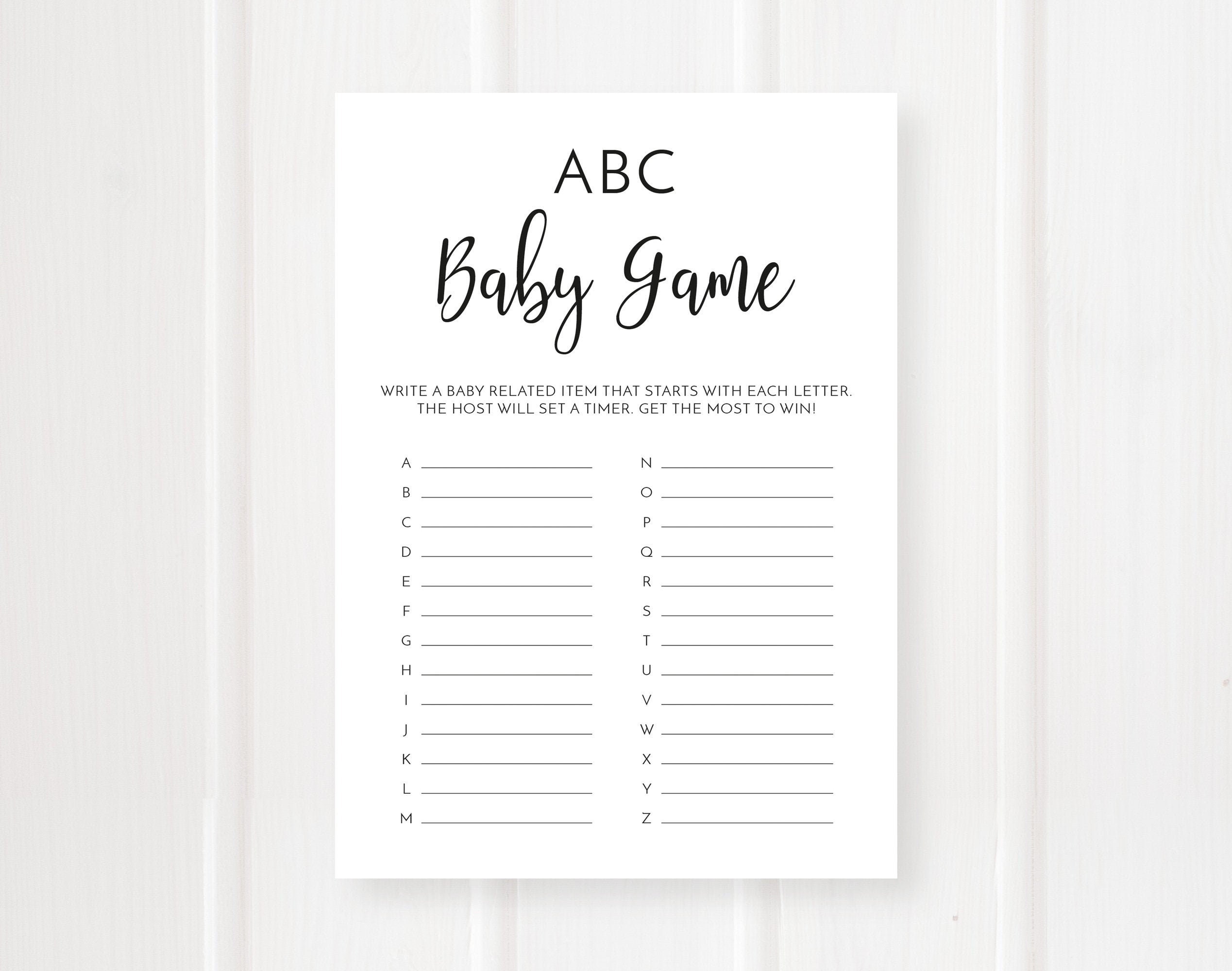 ABC Baby Game Baby Shower Games Baby Alphabet Baby ABC Digital File BA005