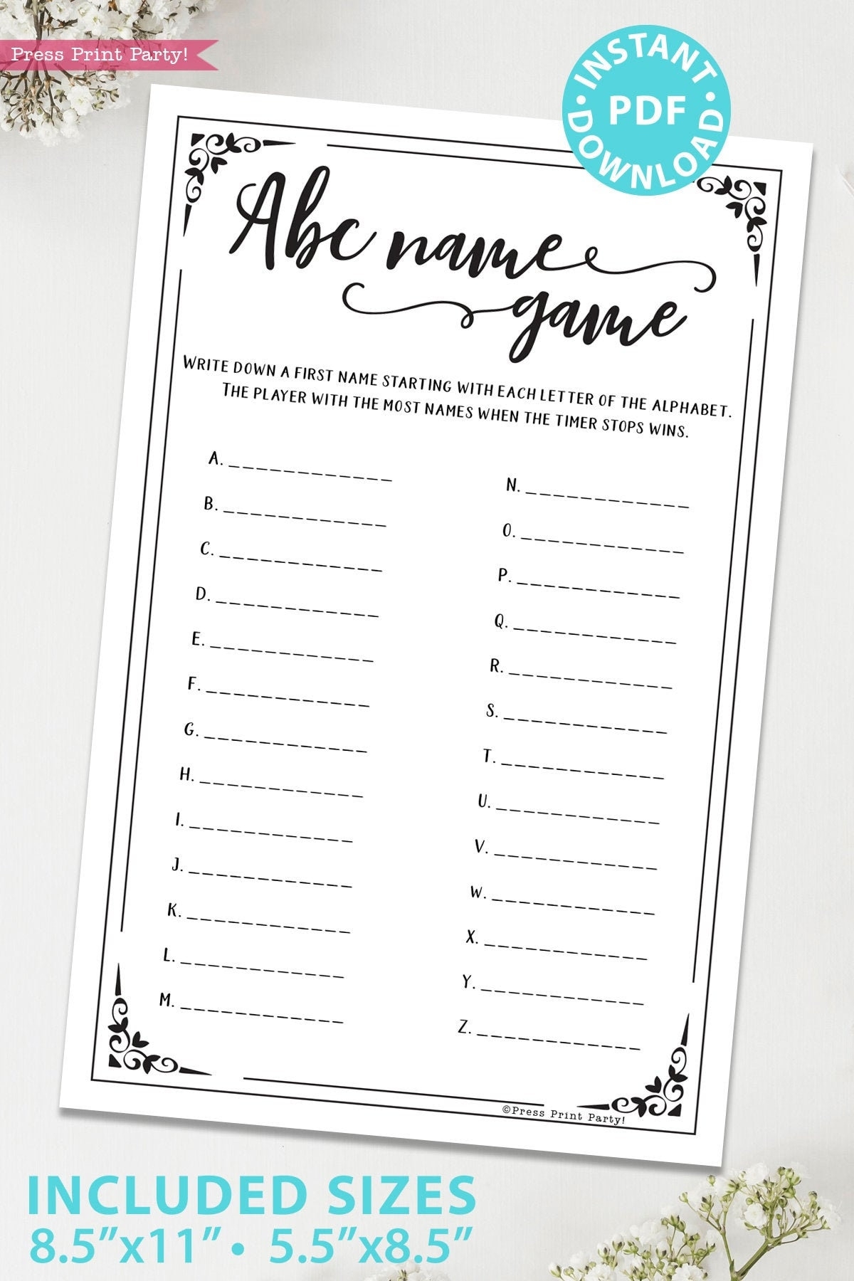 ABC Baby Shower Name Game Printable Baby Shower Game Template 