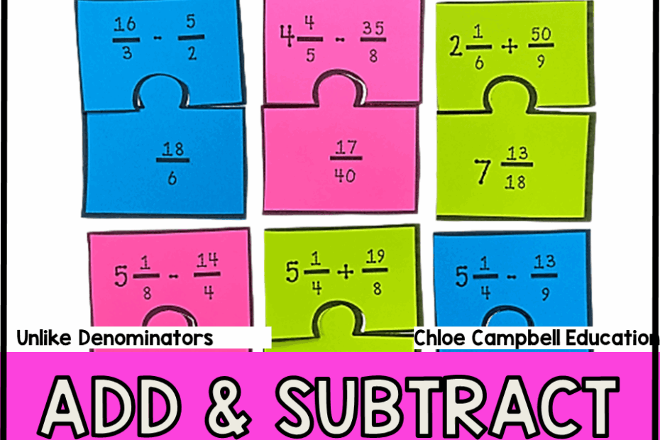 Adding And Subtracting Fractions With Unlike Denominators Matching Math Game