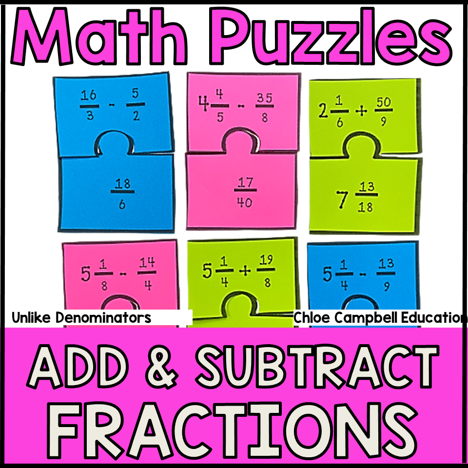 Adding And Subtracting Fractions With Unlike Denominators Matching Math Game
