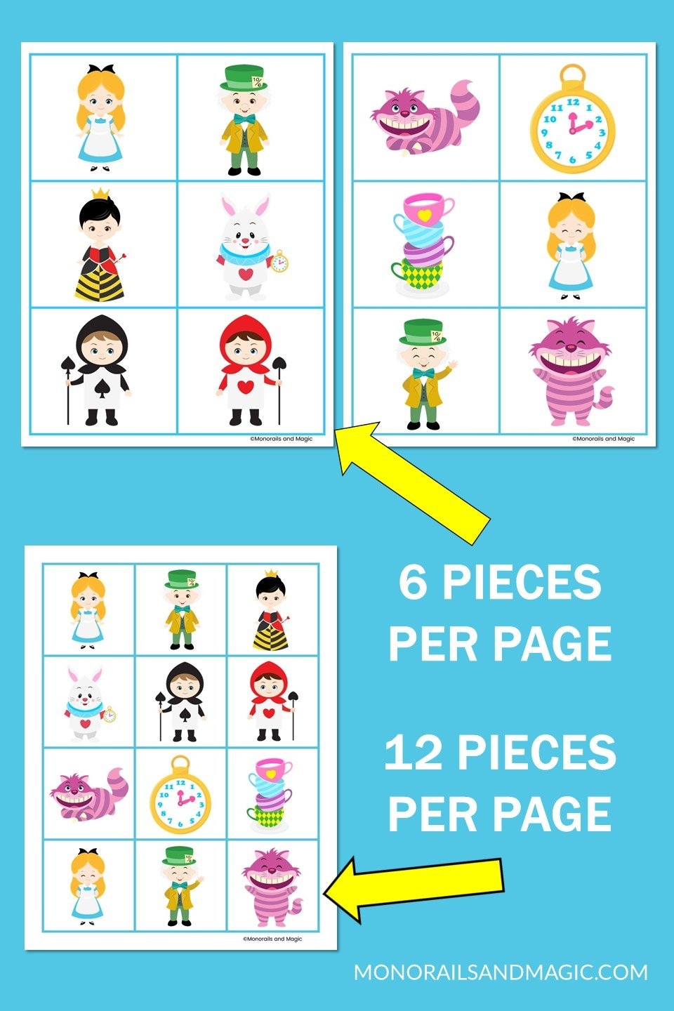 Alice In Wonderland Memory Game Free Printable Monorails And Magic