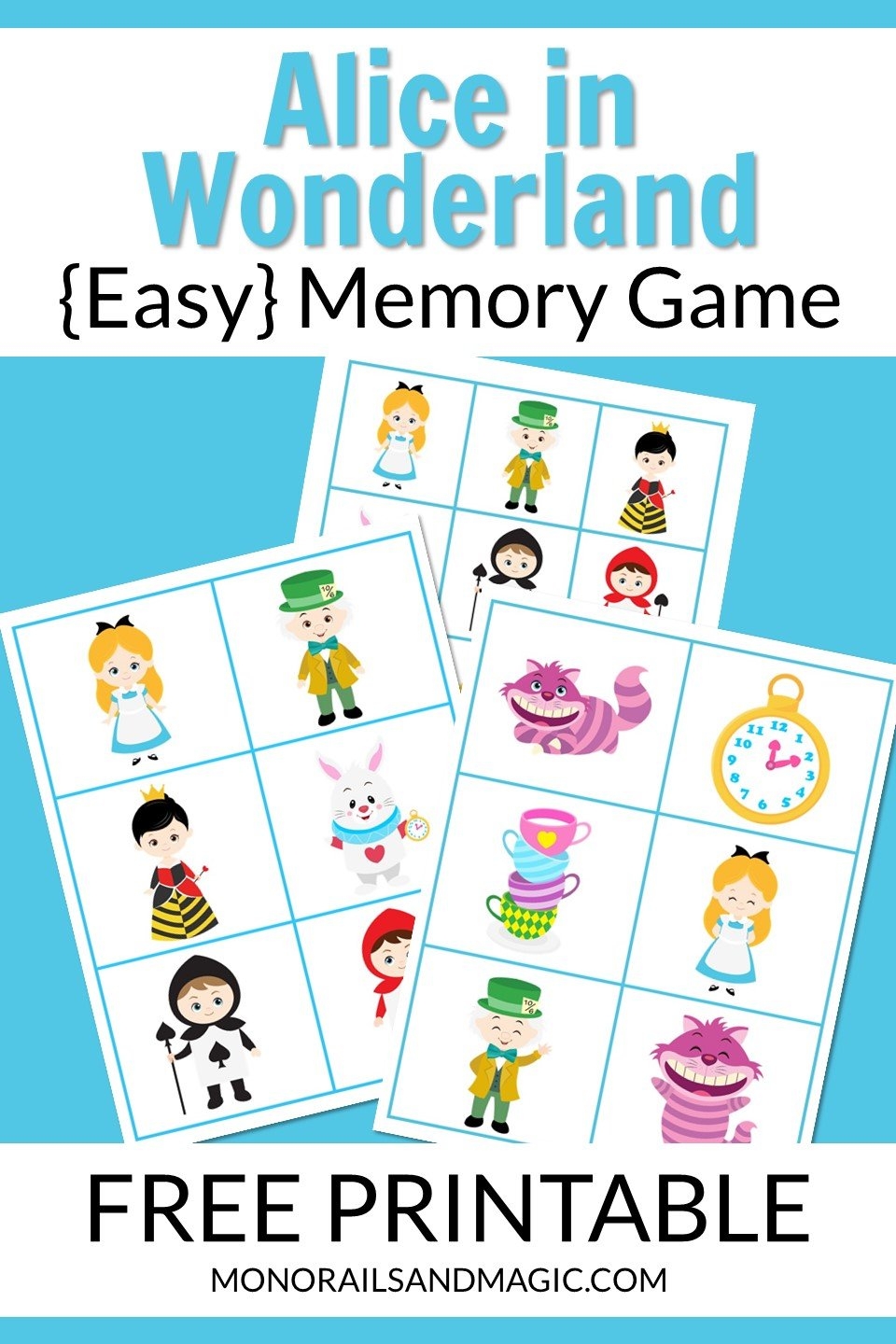Alice In Wonderland Memory Game Free Printable Monorails And Magic