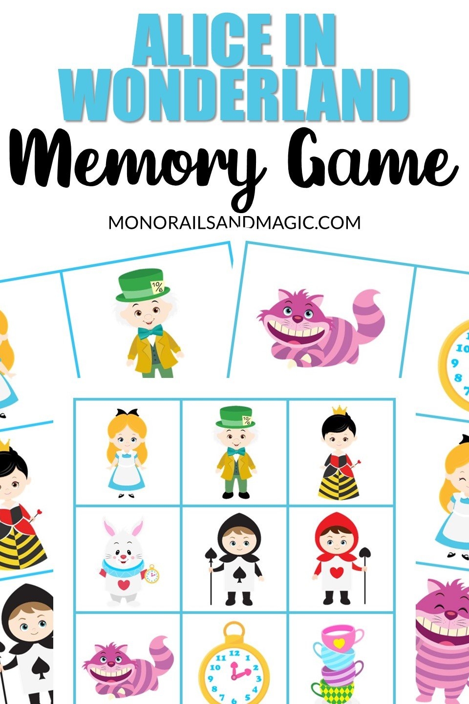 Alice In Wonderland Memory Game Free Printable Monorails And Magic