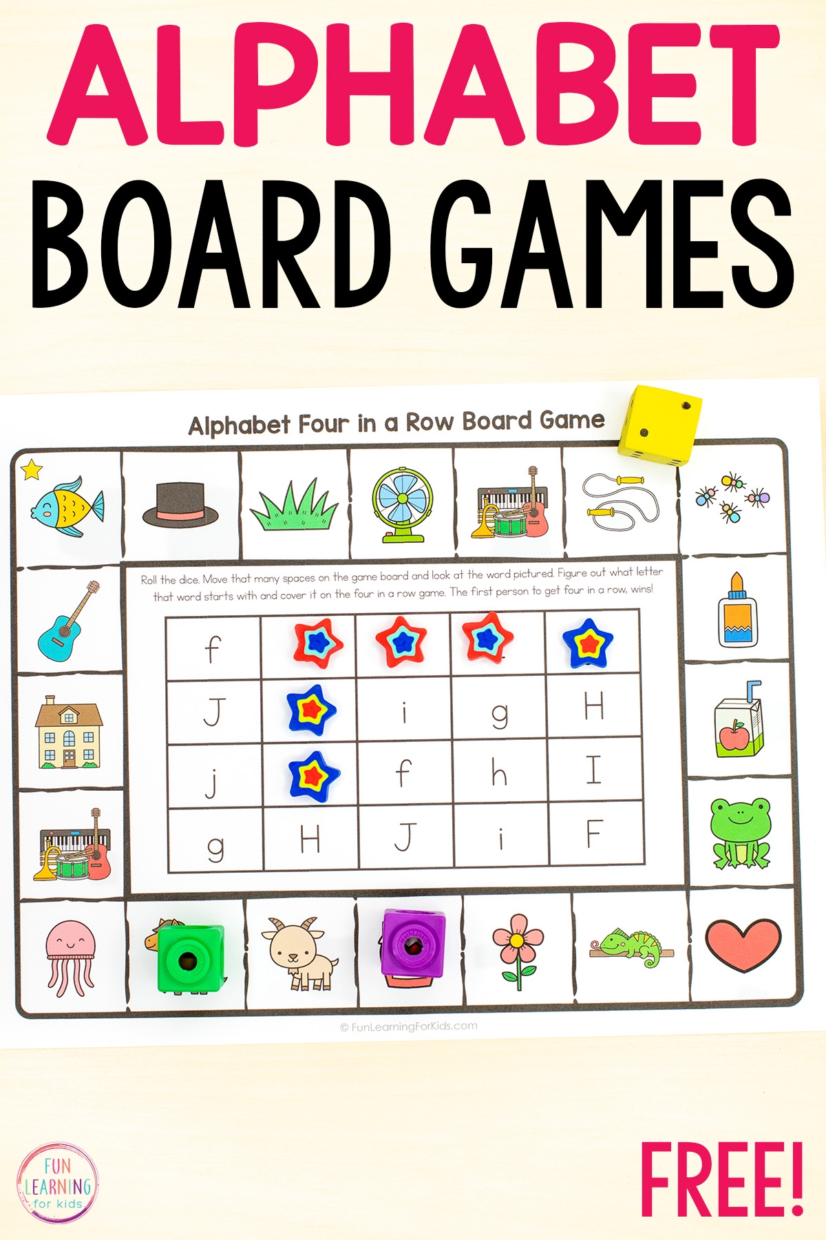 Alphabet Four In A Row Board Game Beginning Sounds Game