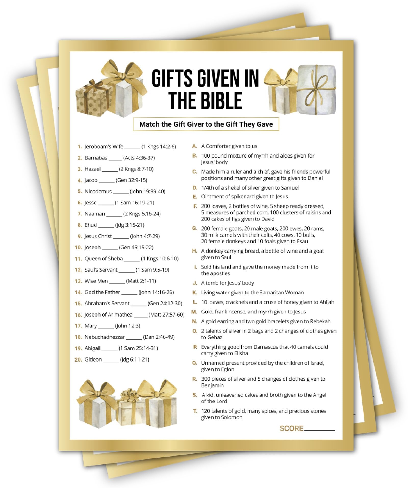 Amazon 15 Gifts Given In The Bible Match Trivia Game For 