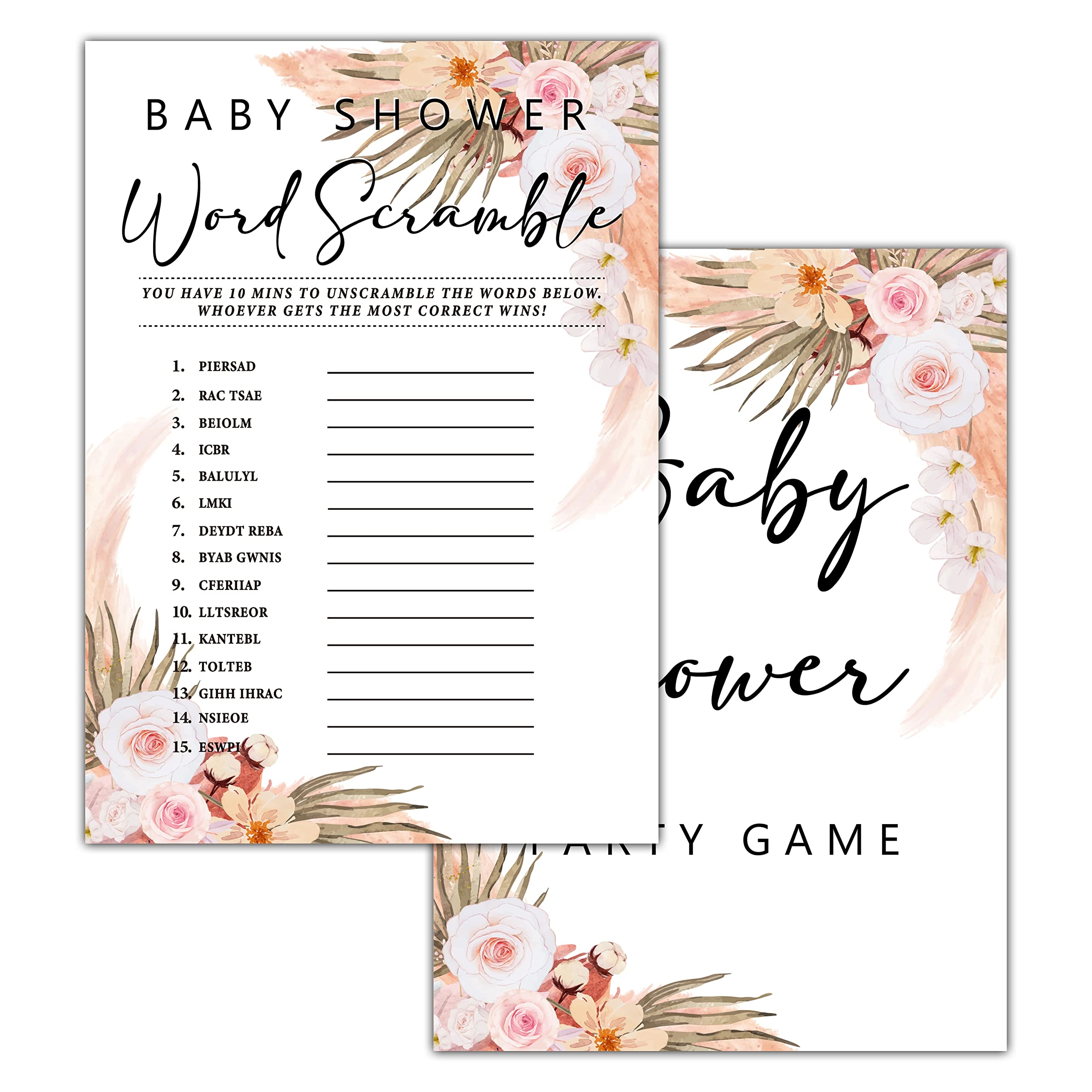 Amazon 30 Boho Floral Baby Shower Games With 1 Answer Card 5