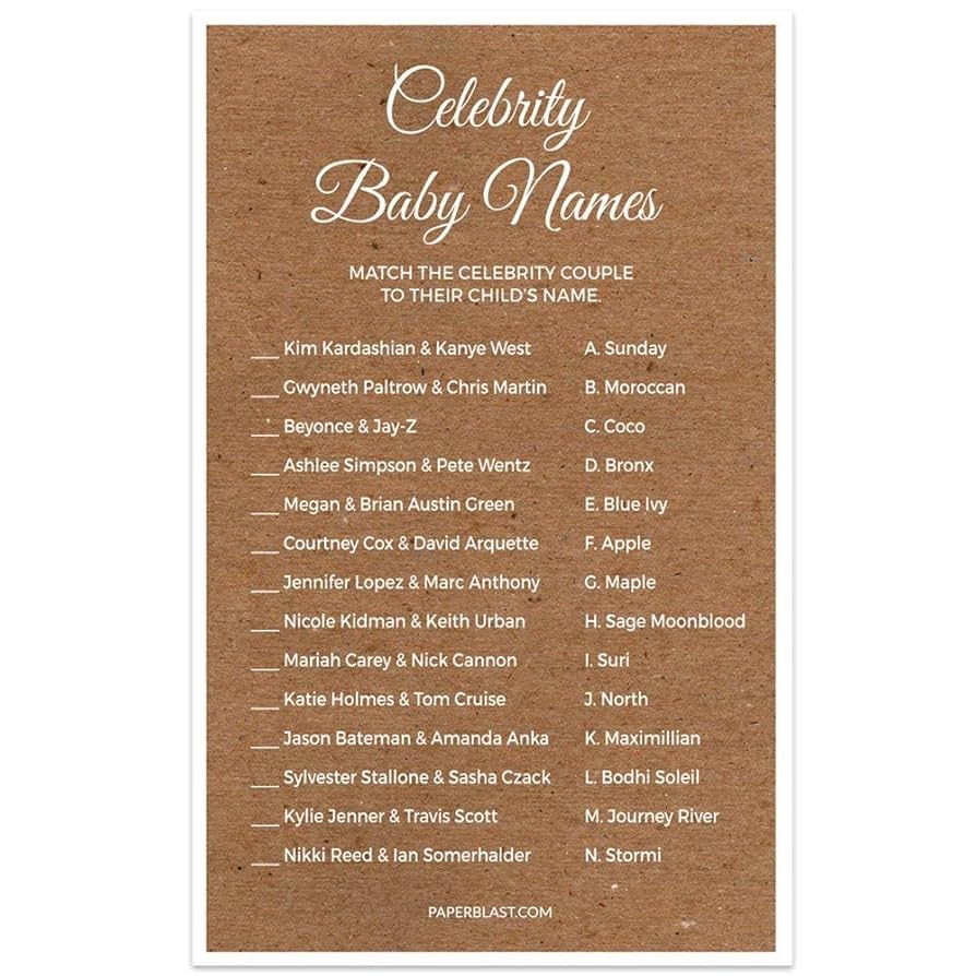 free printable baby shower games celebrity baby names