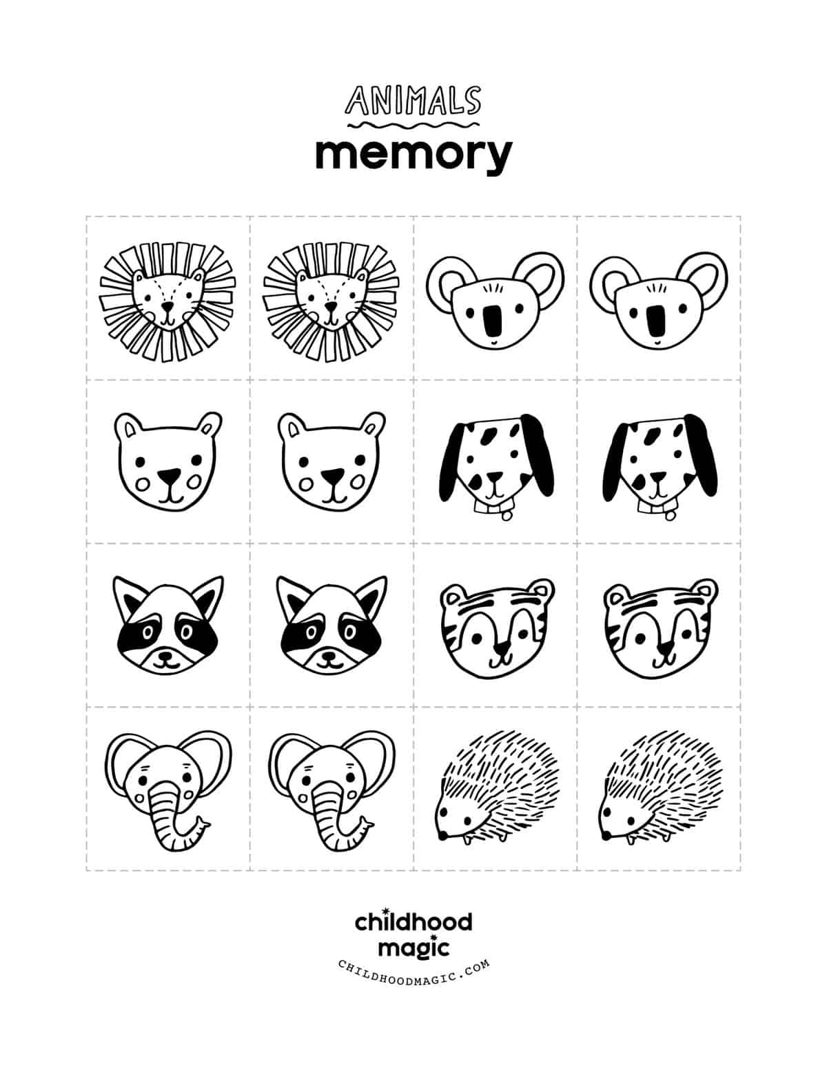 free printable animal memory game