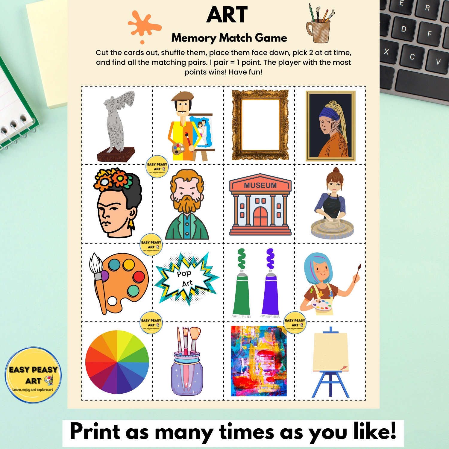 Art Match Game Printable Match Art Items Toddler Activity Printable Montessori Educational Game Art Game For Kids Printable Art Game Etsy