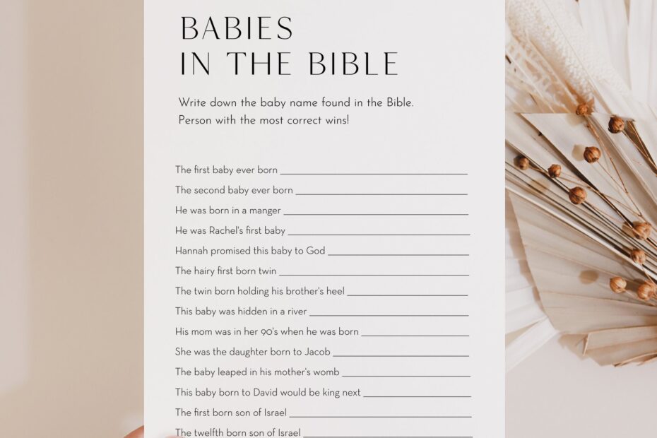 Babies In The Bible Game Minimalist Baby Shower Game Religious Biblical 100 Editable Template Instant Templett 5x7 0026 234BASG