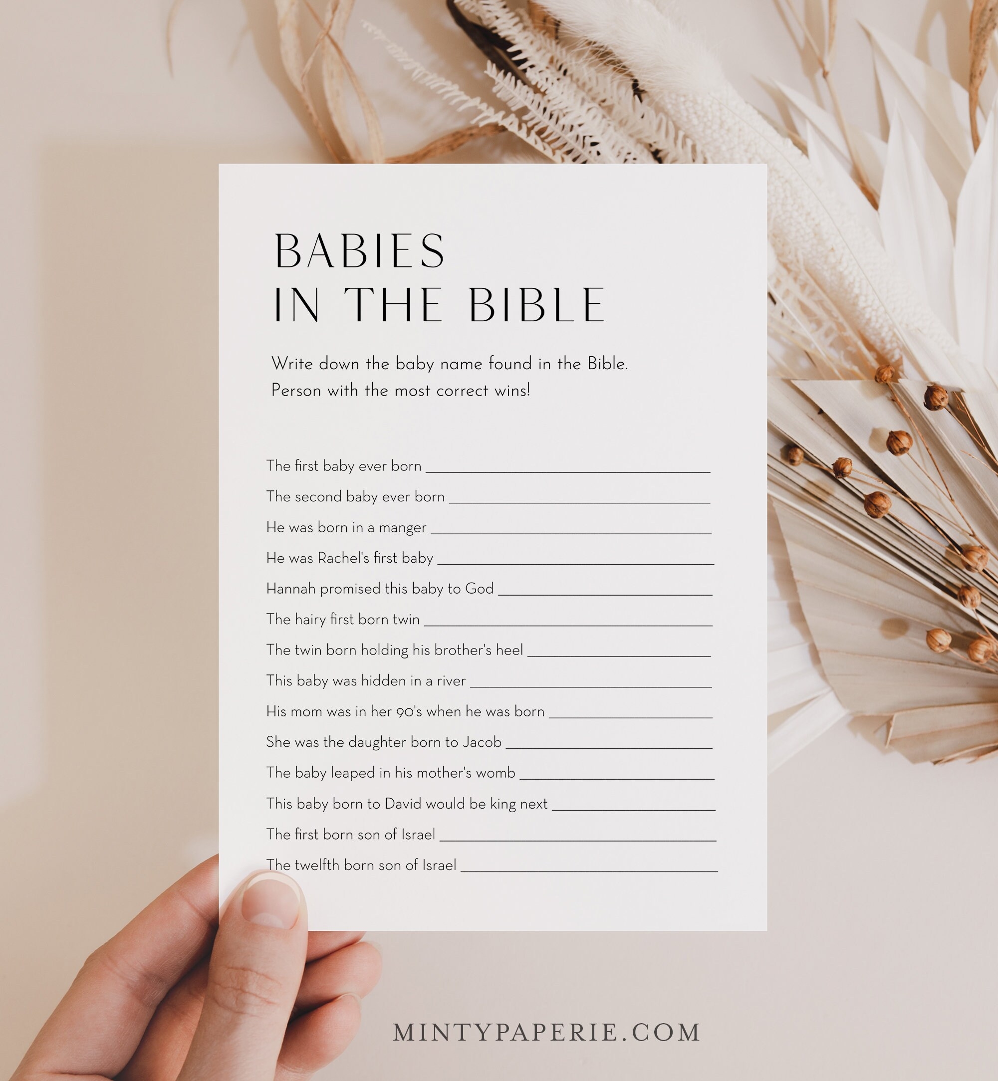 Babies In The Bible Game Minimalist Baby Shower Game Religious Biblical 100 Editable Template Instant Templett 5x7 0026 234BASG