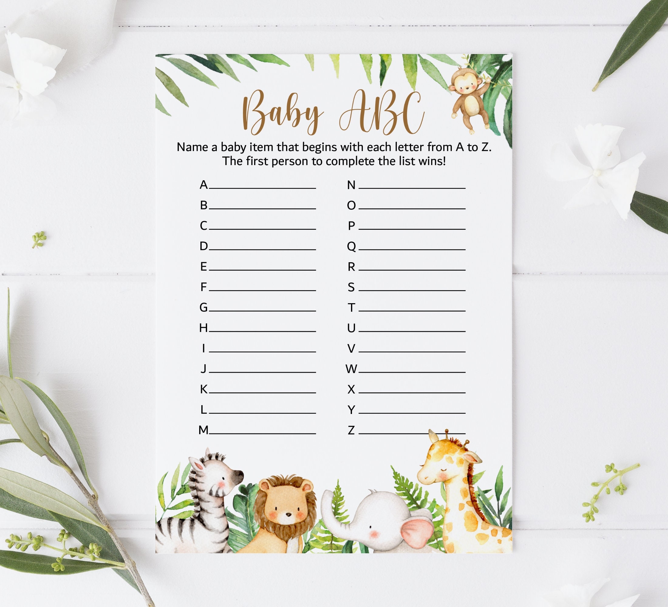 Baby ABC Game Jungle Baby Shower Game Jungle Animals Safari Baby 