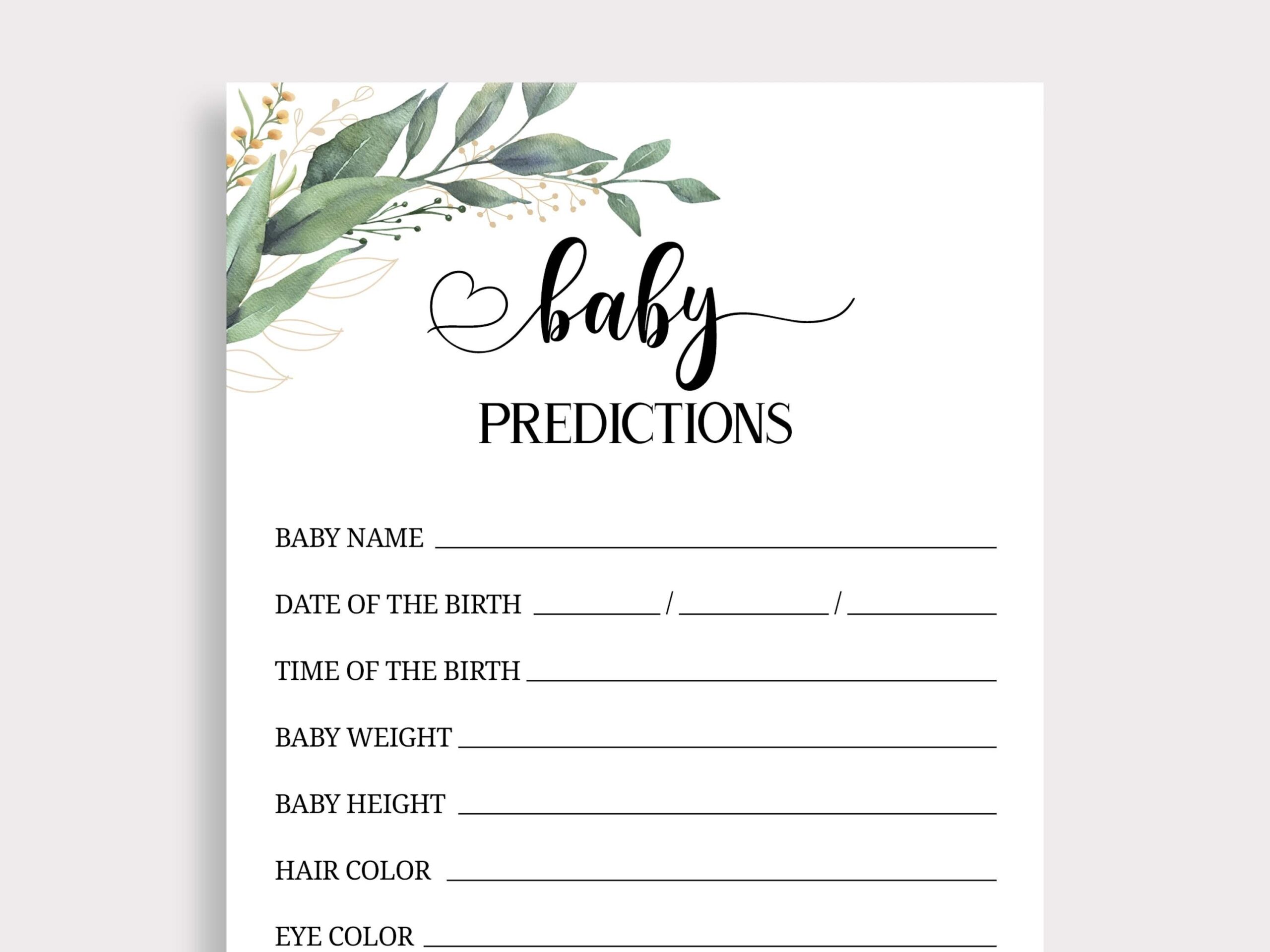 free printable baby predictions game