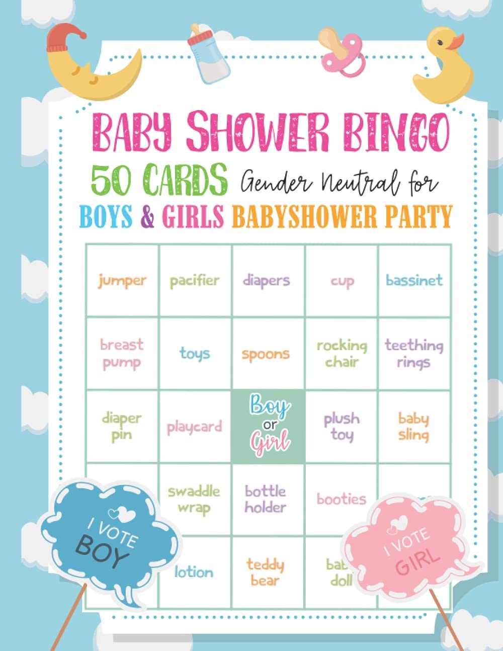 Baby Shower Bingo 50 Cards Gender Neutral For Boys U0026 Girls Printed Party Game And Activity Fun Unique And Easy To Play TEMARI Mr BINDER Amazon au Toys U0026 Games