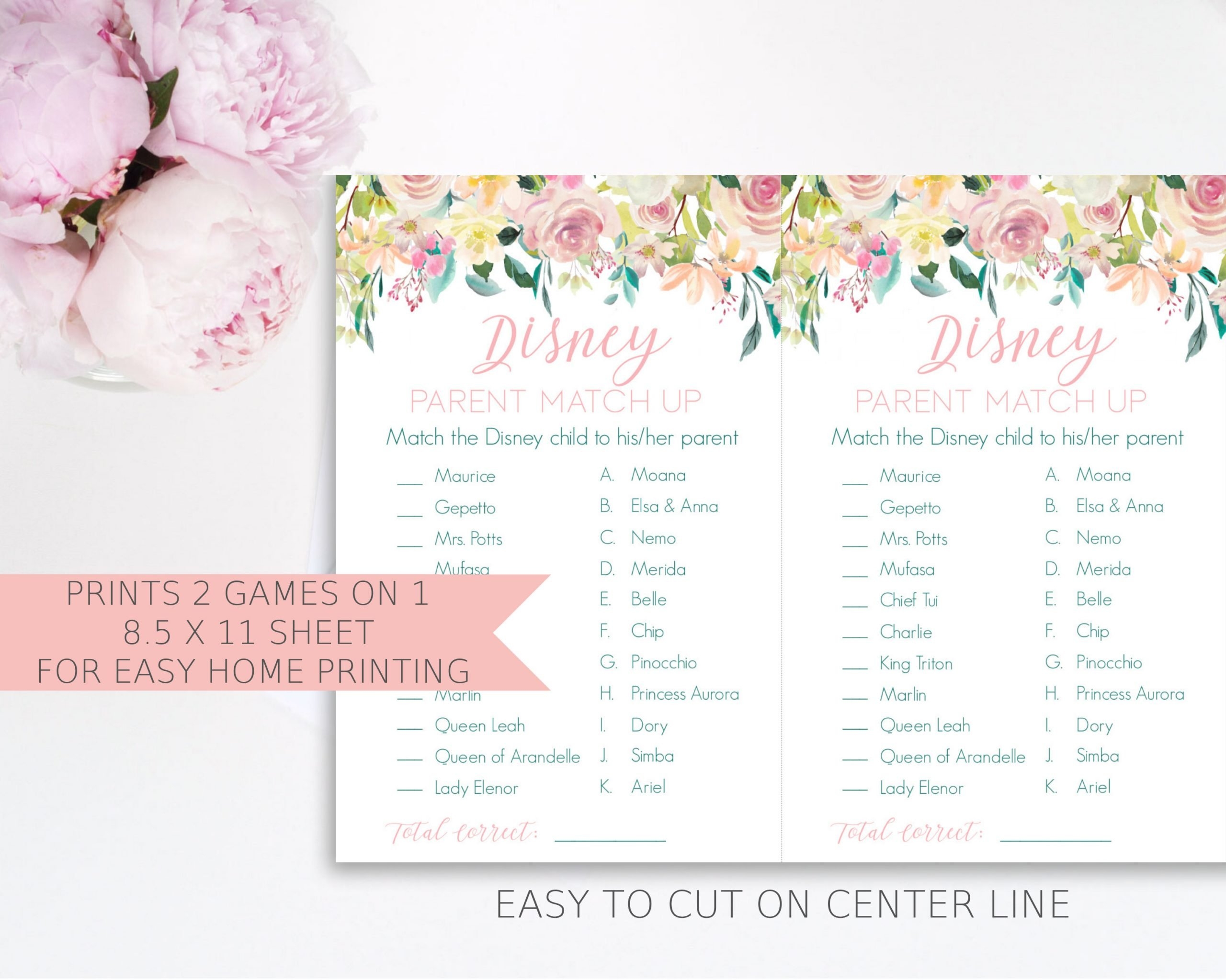 Baby Shower Disney Parent Match Game