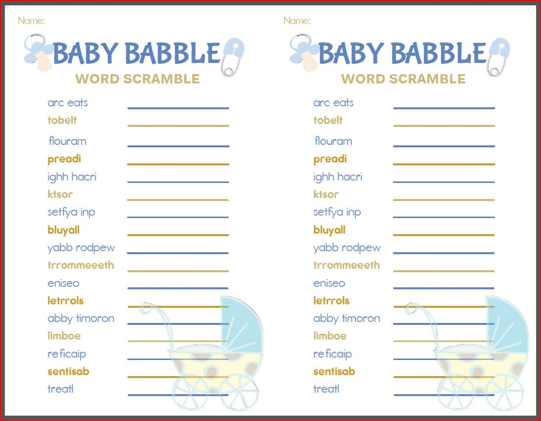Baby Shower Game Baby Babble Blue Etsy