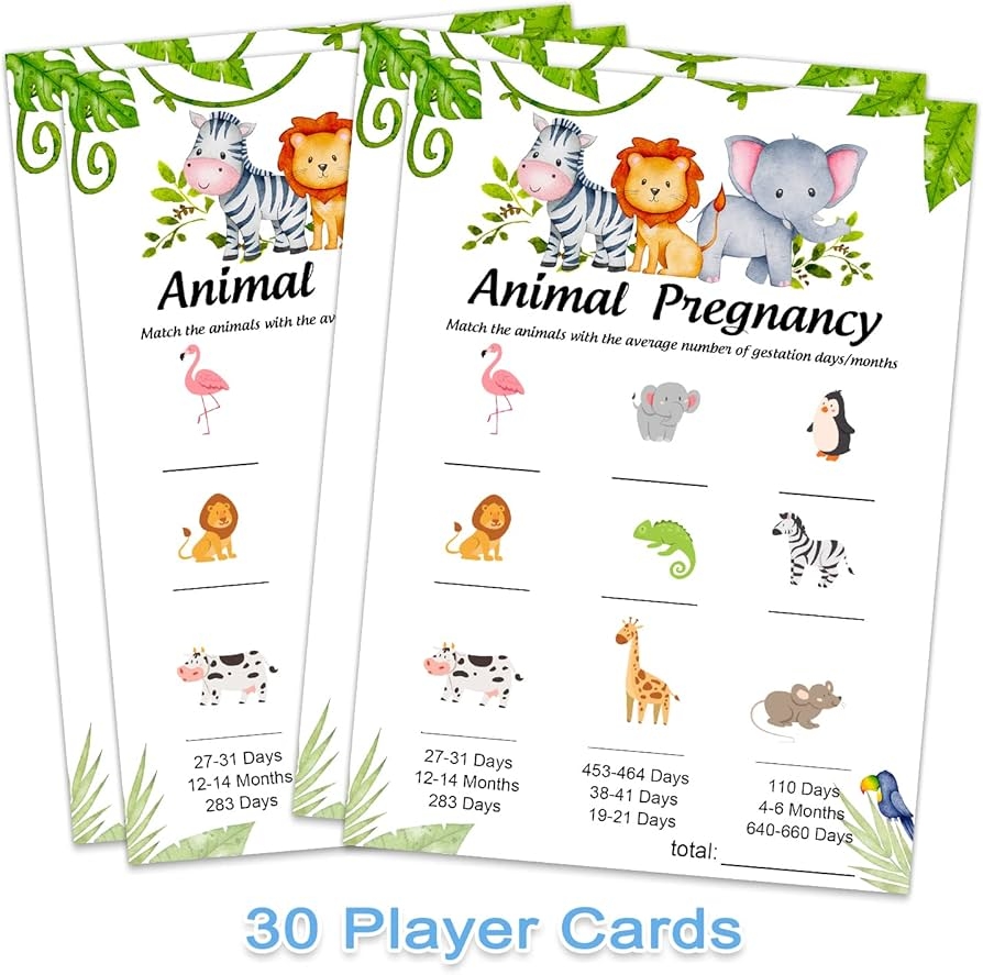 Baby Shower Game Baby Shower Games For Boy Or Girl 30 Animal Pregnancy Baby Shower Game Gender Reveal Party Supplies Baby Shower Decorations Amazon sg