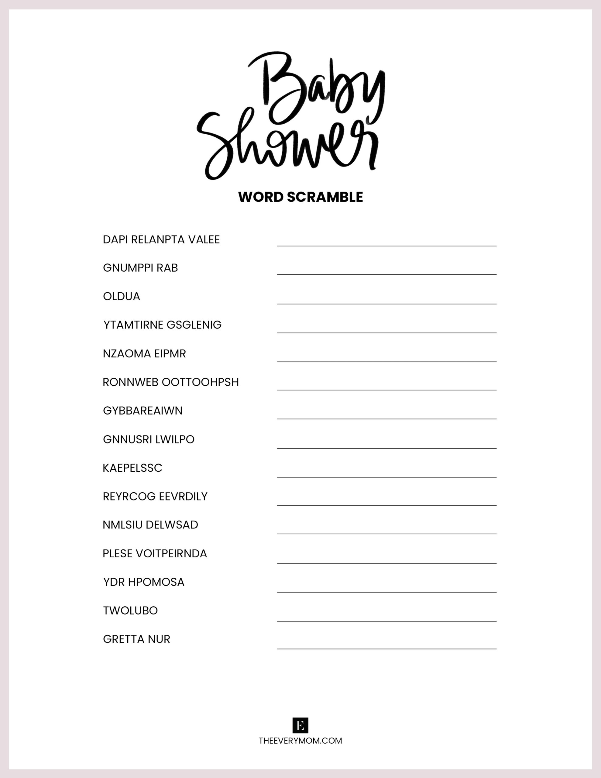 free printable baby games for baby shower