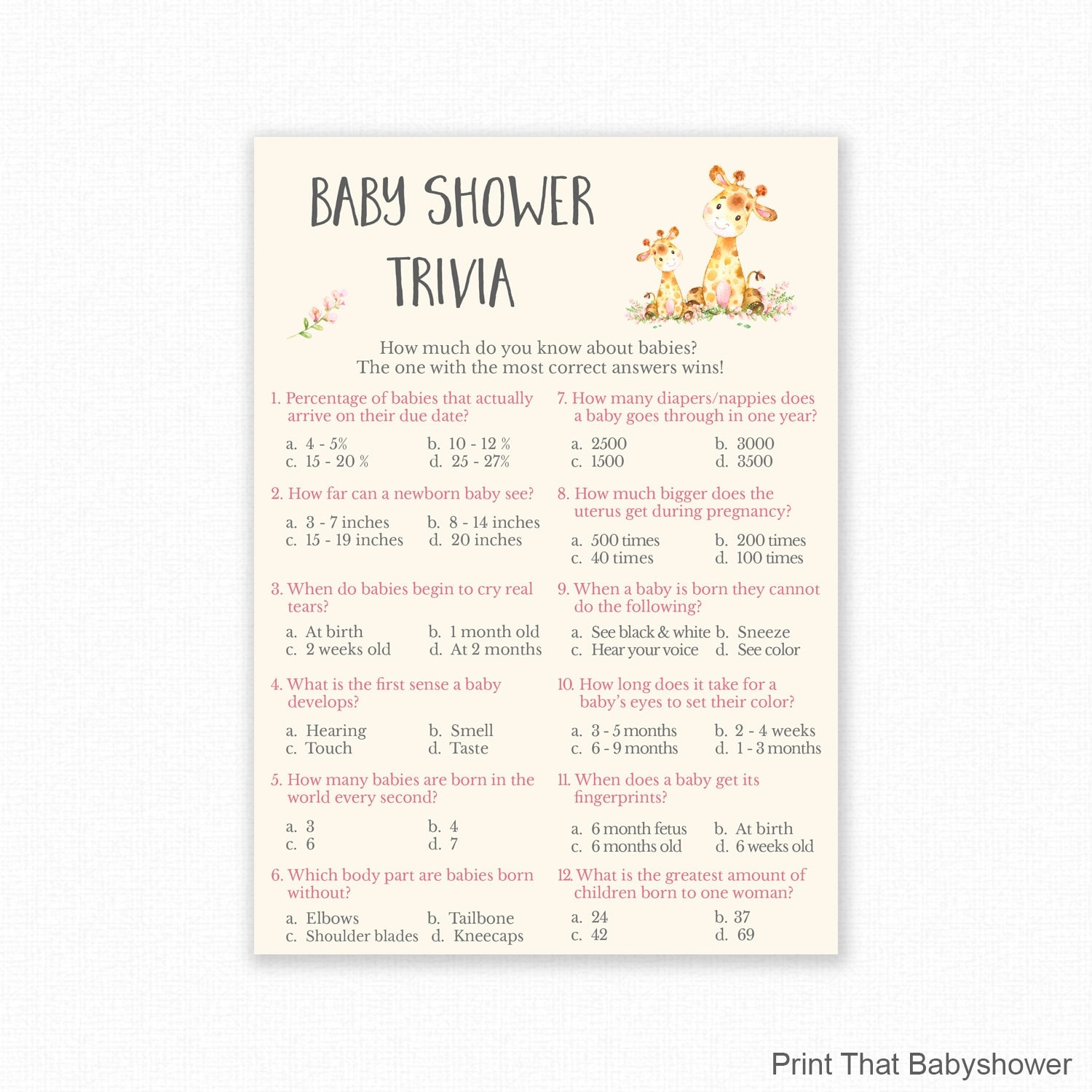 free printable baby shower trivia games