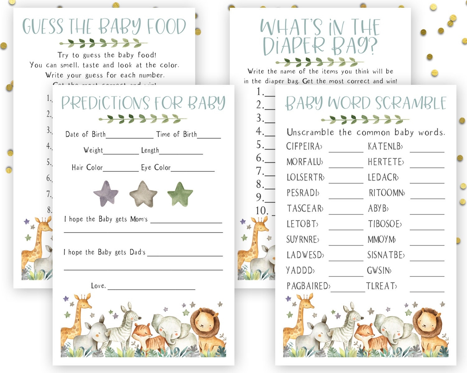 Baby Shower Games Bundle Safari Baby Shower Games Printable Baby 