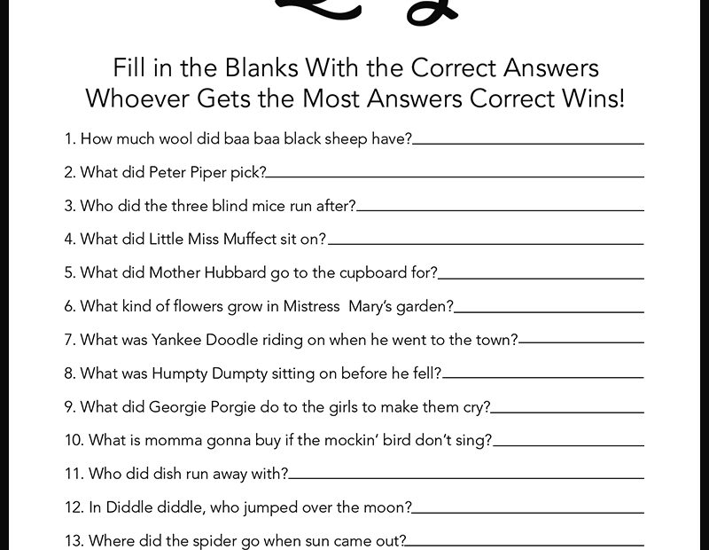 Baby Shower Games Free Printables Nursery Rhymes