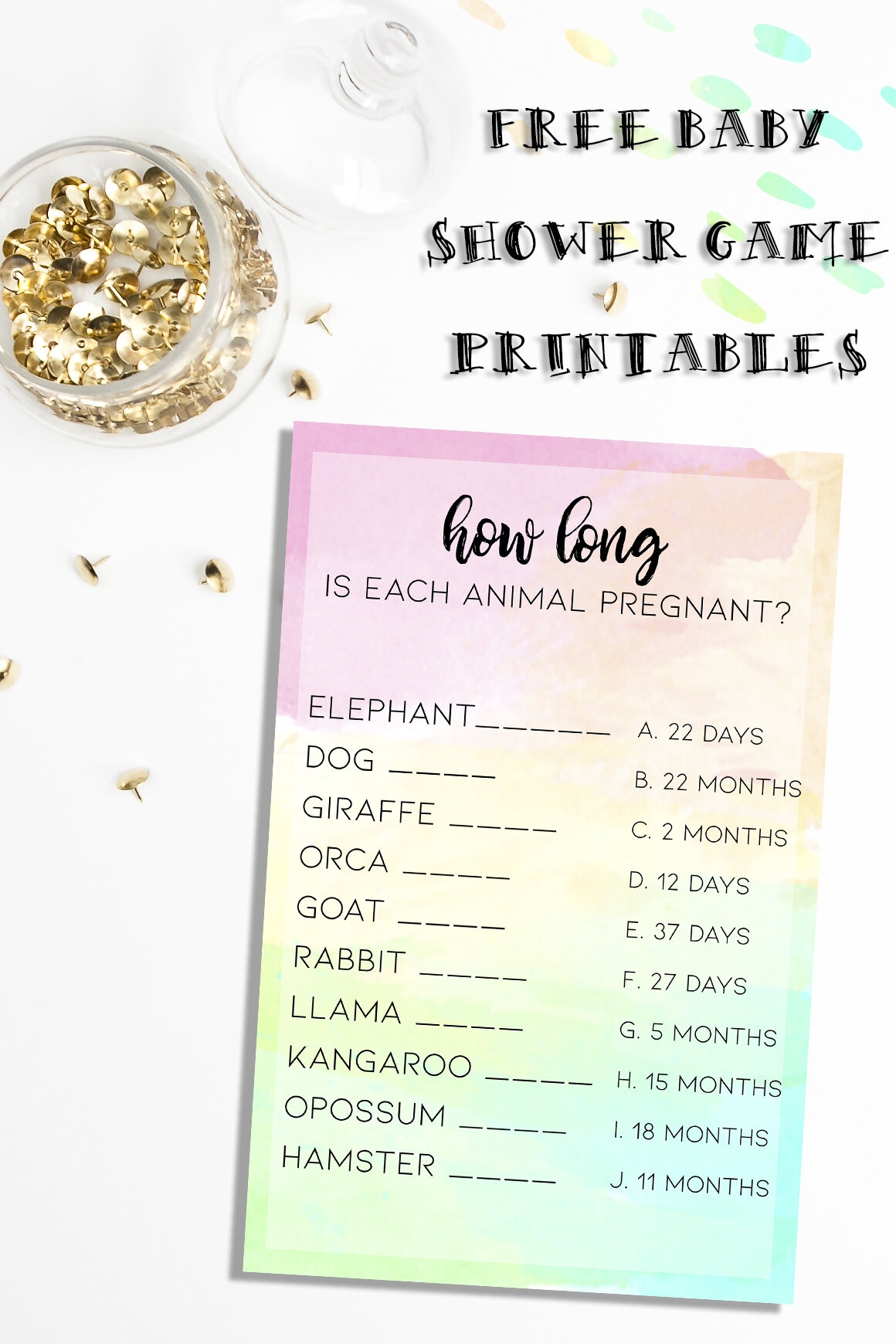 free printable animal pregnancy game