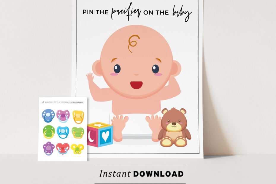Baby Shower Games Pin The Pacifier On The Baby Printable Poster
