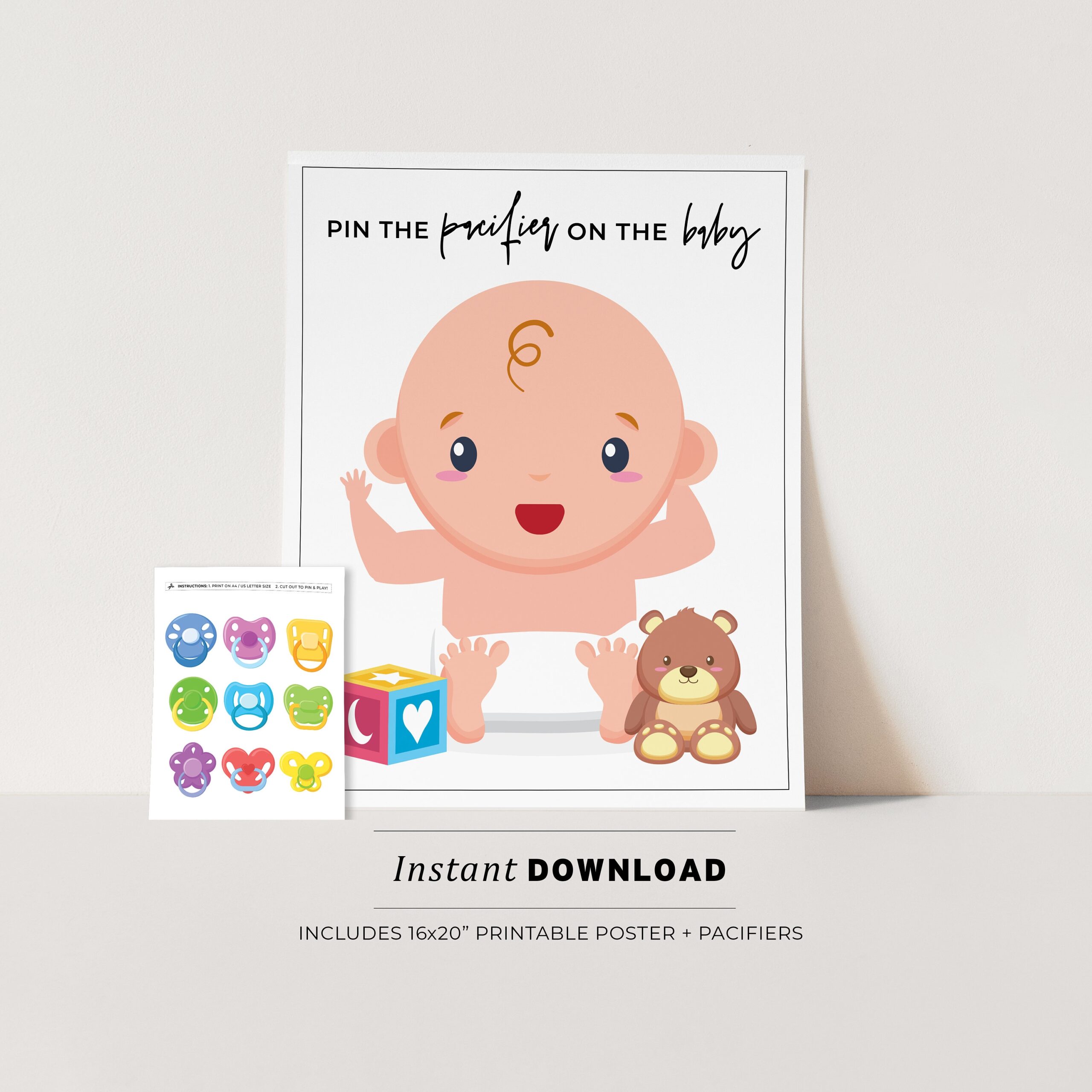 Baby Shower Games Pin The Pacifier On The Baby Printable Poster 