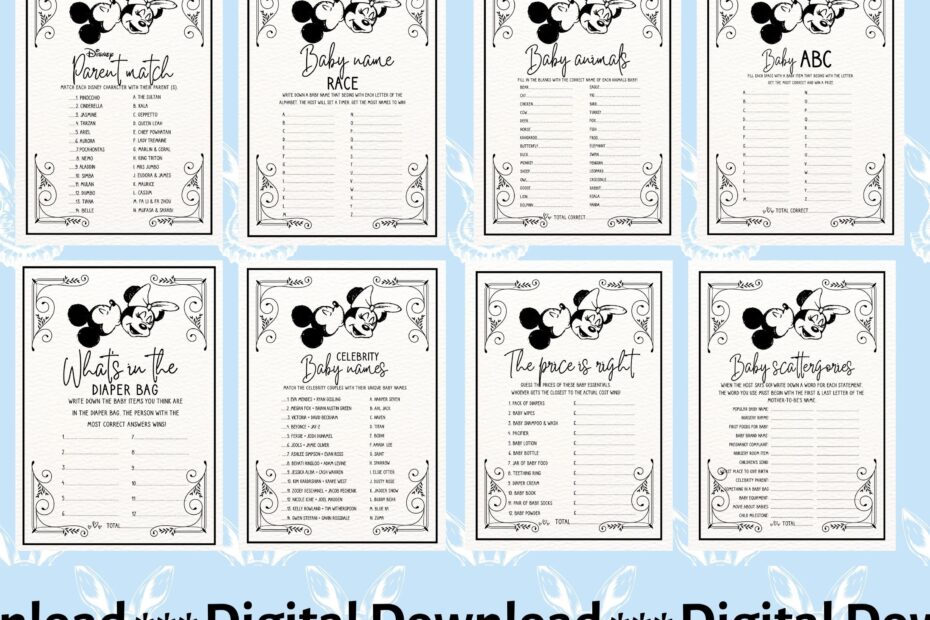 Baby Shower Games Set 20 Games Mickey Baby Shower Editable