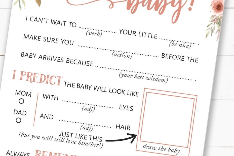 Baby Shower Mad Libs Printable Baby Shower Games Advice Card Baby Shower Activities Boy Girl Peach Flowers Oh Baby INSTANT DOWNLOAD Etsy