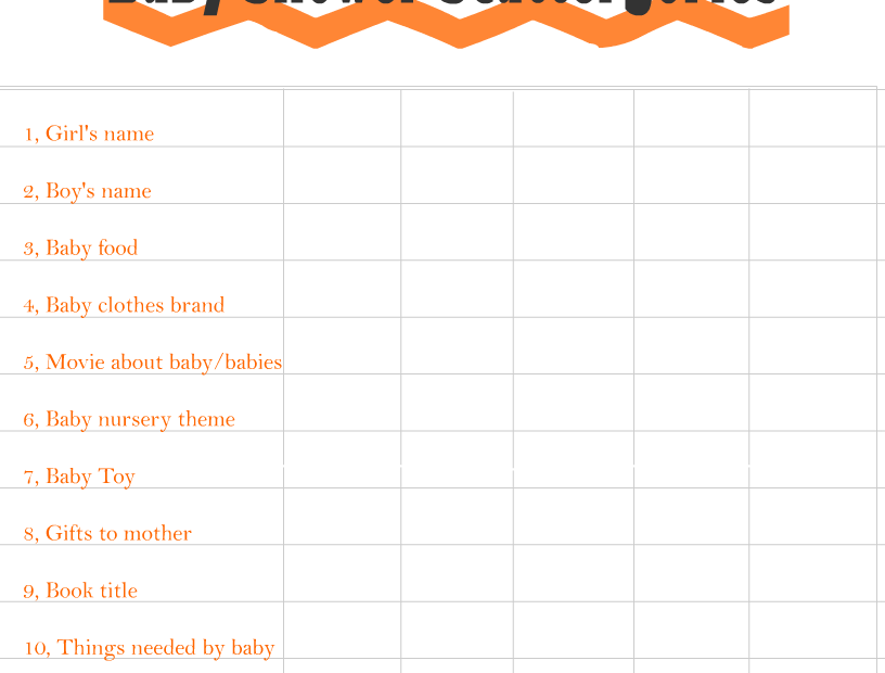 Baby Shower Scattergories Free Printable Game