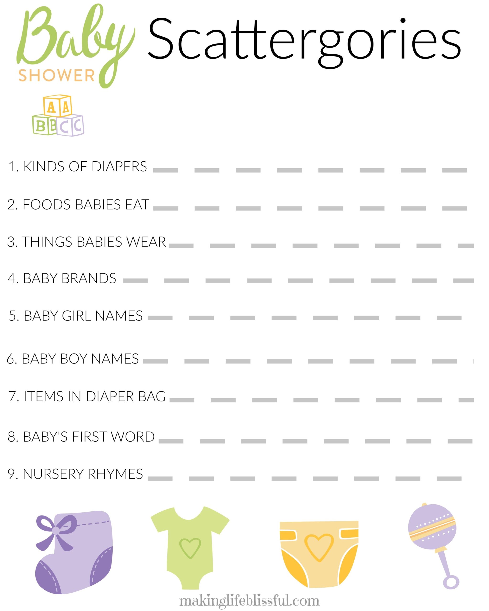 free printable baby shower games scattergories