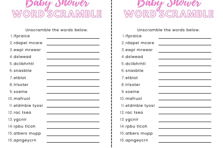 Baby Shower Word Scramble With Answers 4 Free Designs Celebrately Worksheets Library