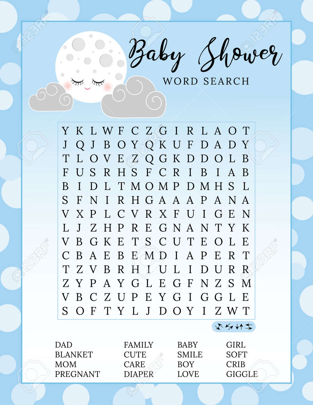 Baby Shower Word Search Puzzle Game Printable Party Card 
