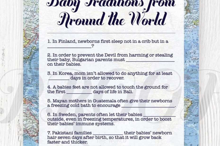 Baby Traditions Around The World Shower Game Printable Baby Shower Games Baby Traditions Welcome To The World Shower Around The World Etsy