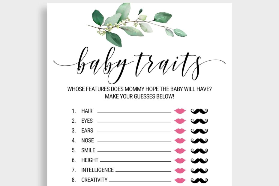 Baby Traits Game Baby Shower Game Printable Baby Shower Instant