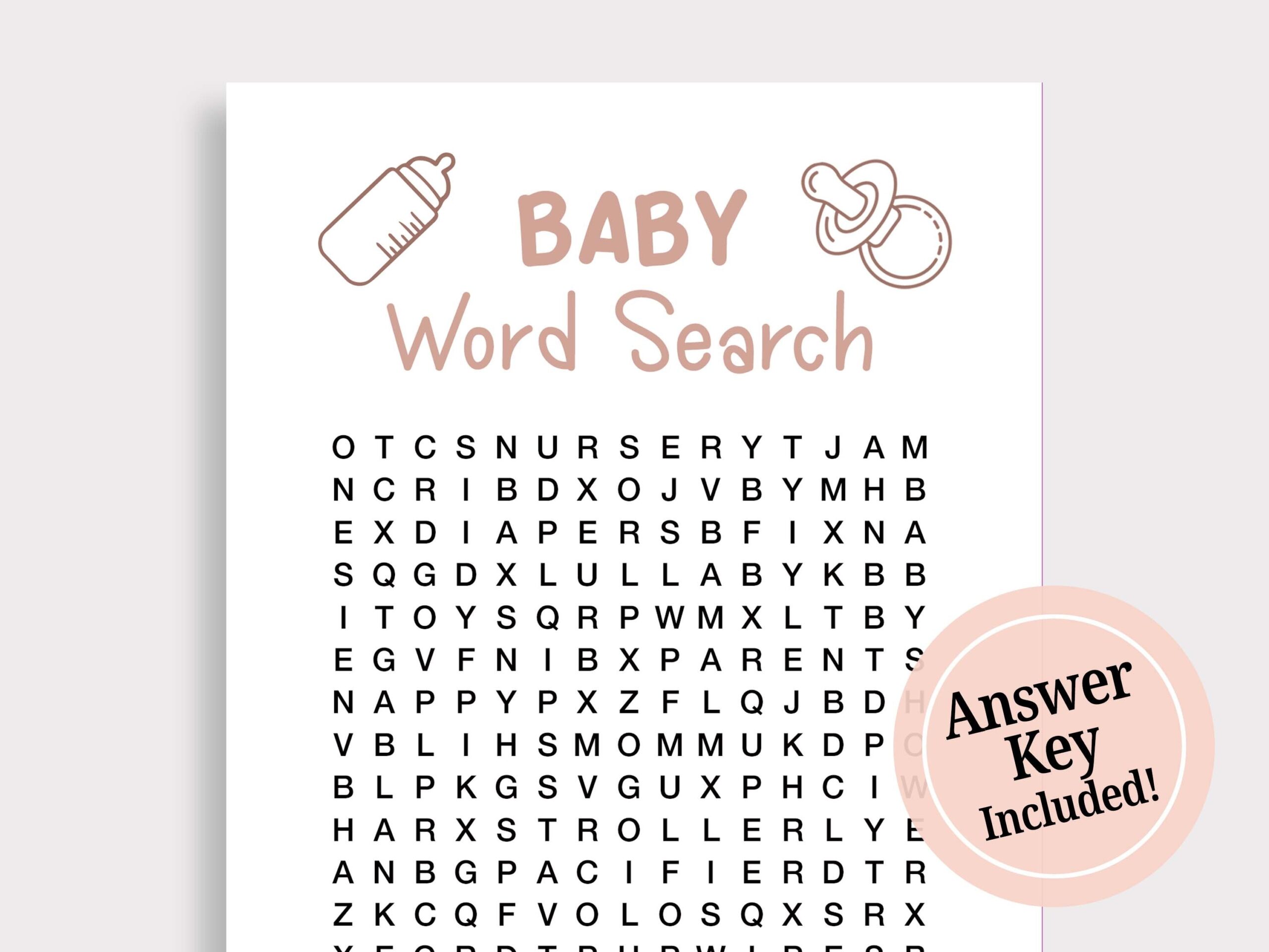 Baby Word Search Game Girl Baby Shower Games Pink Baby Shower Game Word Search Puzzle Fun Baby Shower Games Instant Download Printable S16
