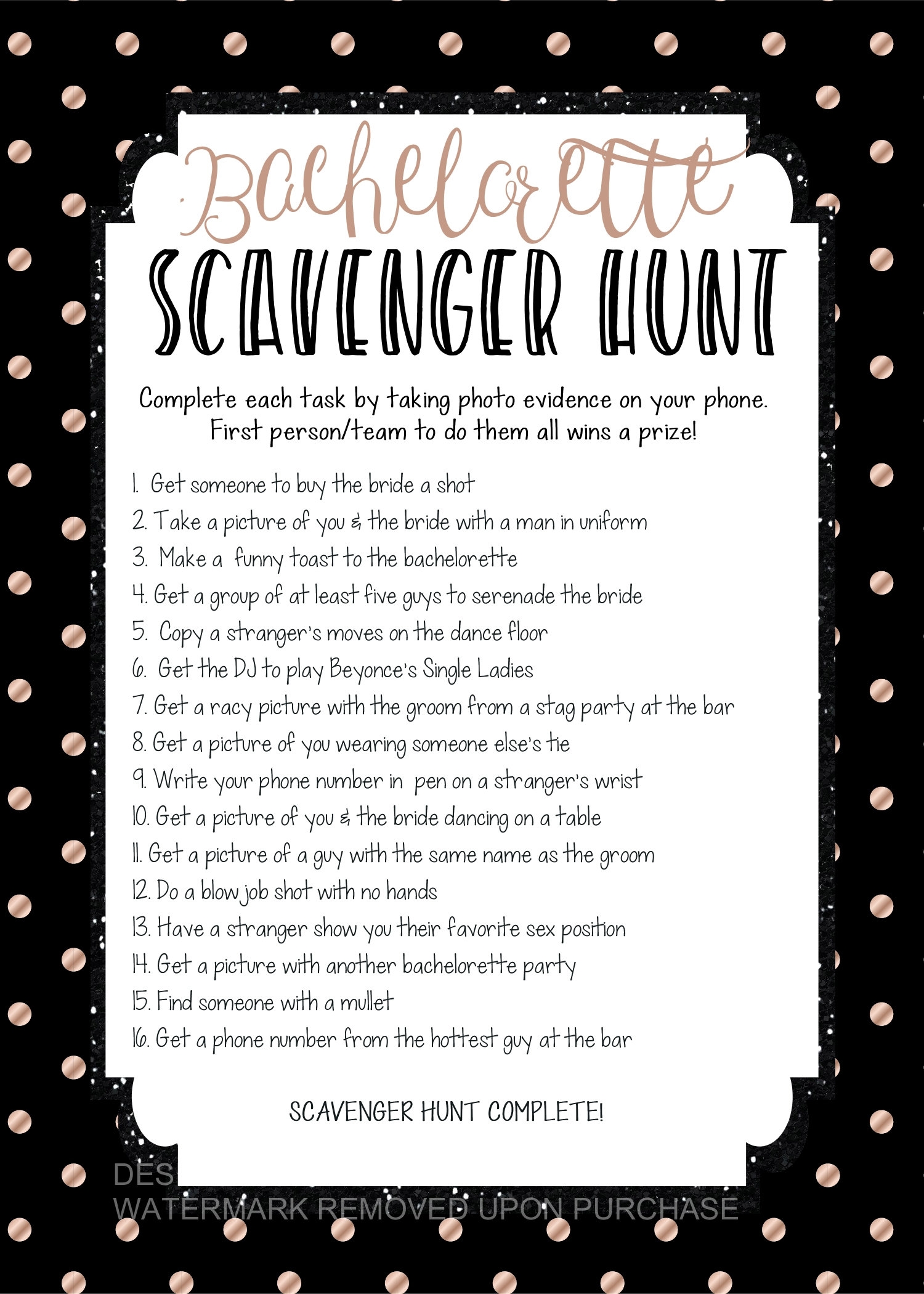 Bachelorette Scavenger Hunt Game Bachelorette Bar Game Bachelorette Party Game Scavenger Hunt Drinking Game Rose Gold Bachelorette Game Etsy