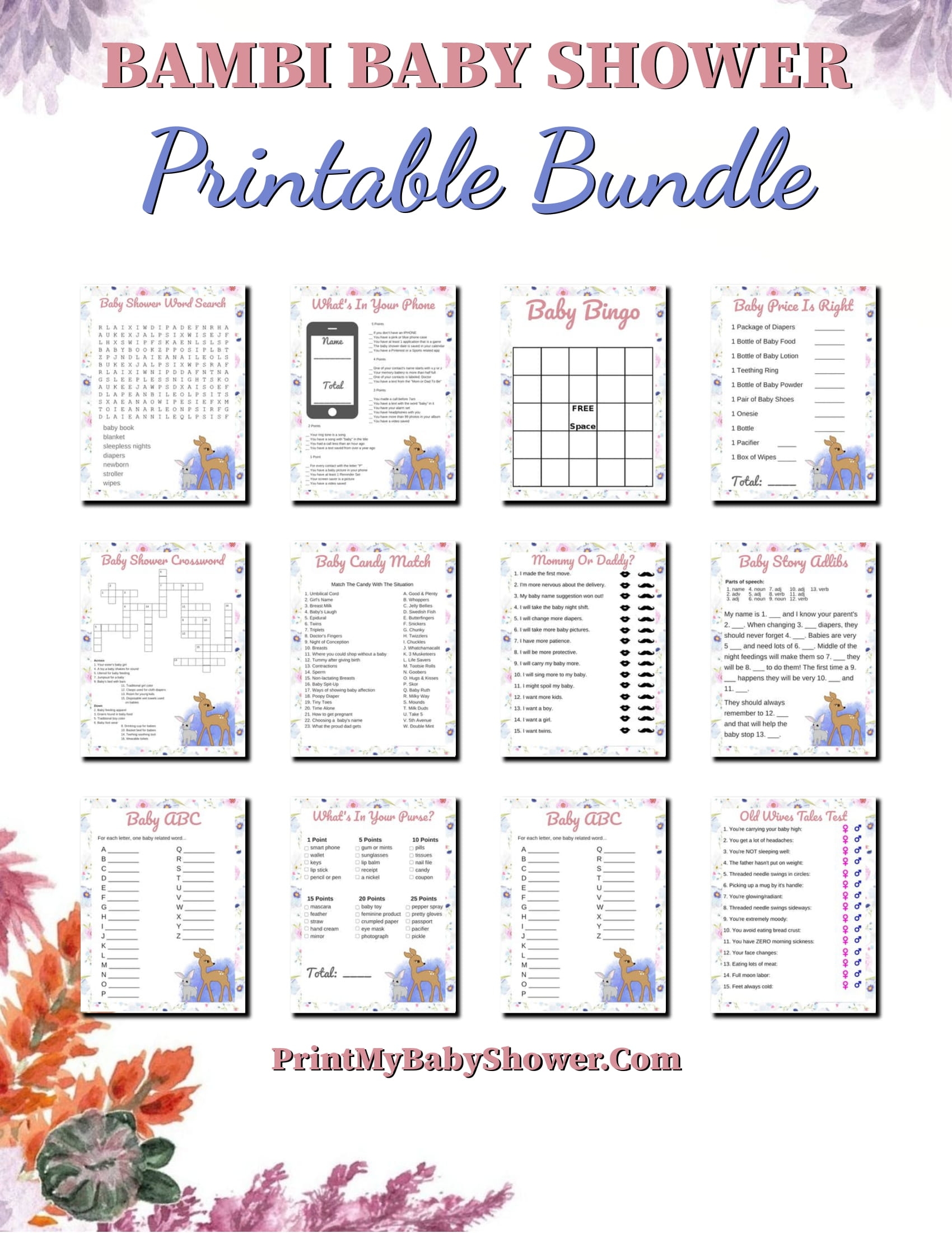 Bambi Baby Shower Printable Games