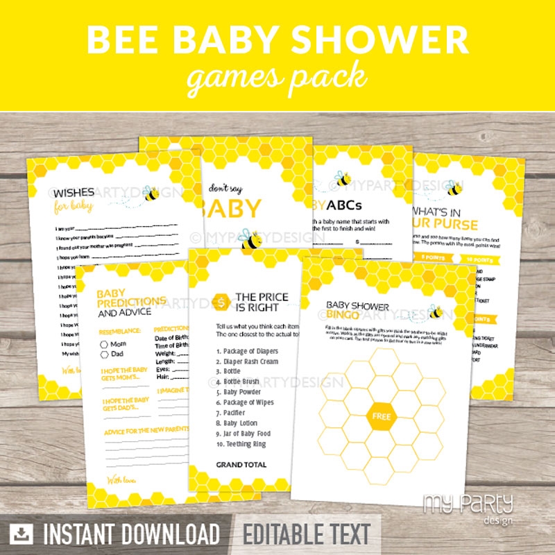Bee Baby Shower Games Printable PDF My Party Design
