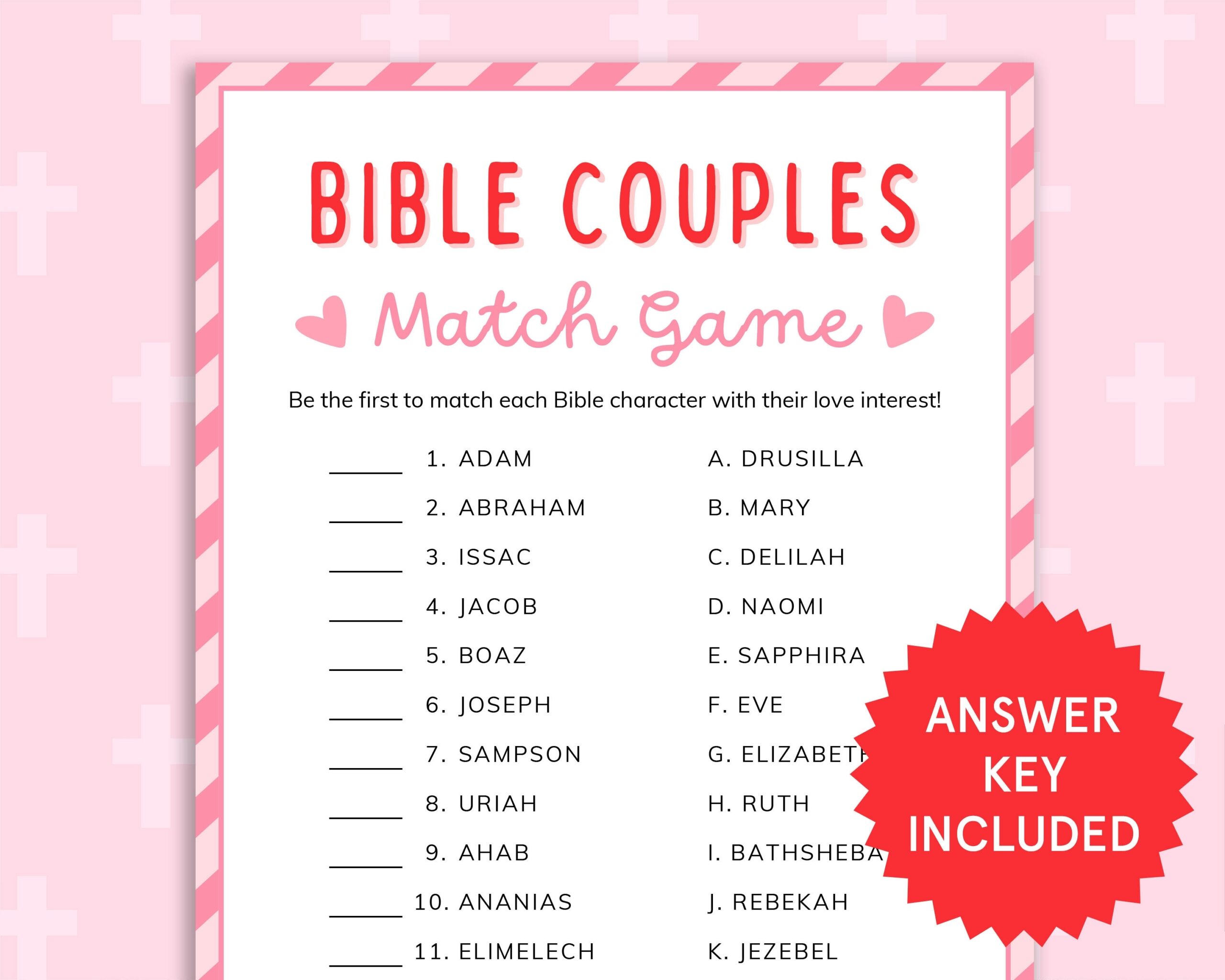 Bible Couples Match Game Bible Games For Kids Adults Church Valentines Day Fun Church Party Games Womens Ministry Printable Christian Games Etsy