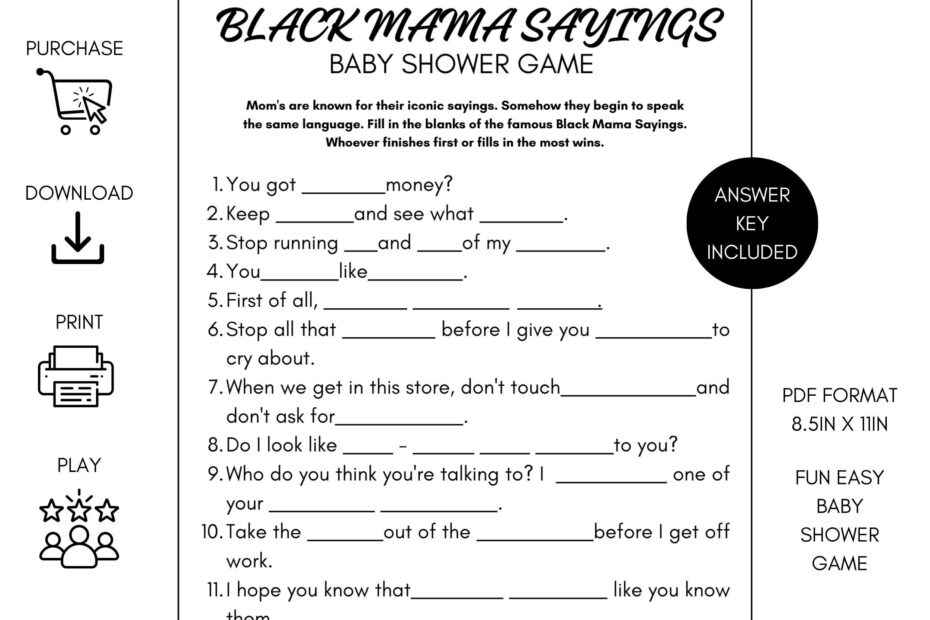 Black Momma Saying Baby Shower Game Black Mama Saying Baby Shower Game Baby Shower Printable Instant Download Etsy